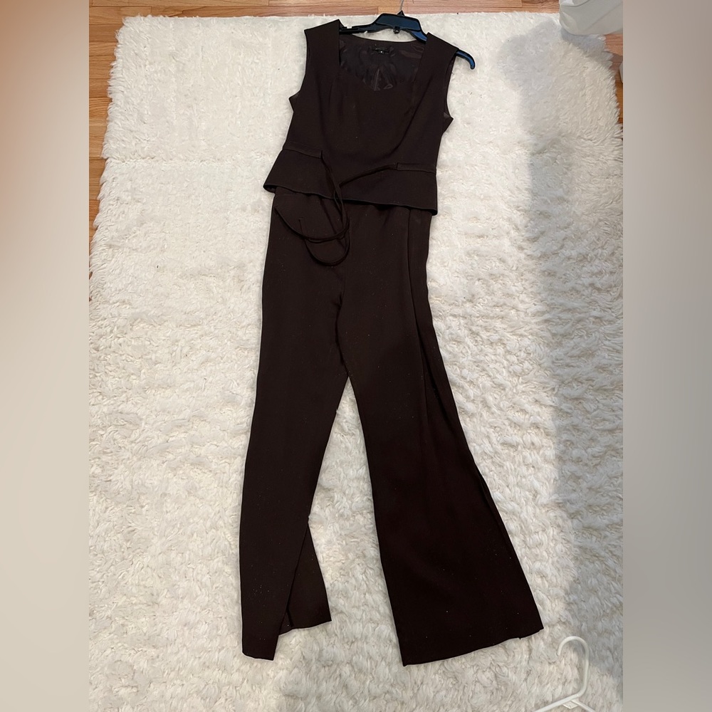 Two piece vest and pant with open side slit